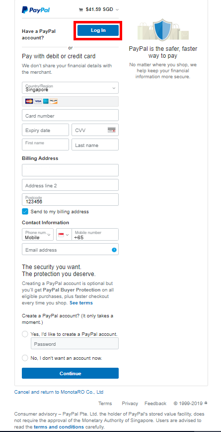 PayPalでのお支払い